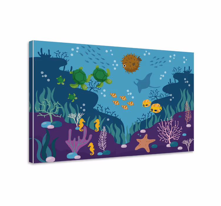 Fish canvas children's mural of fish in the sea - TenStickers