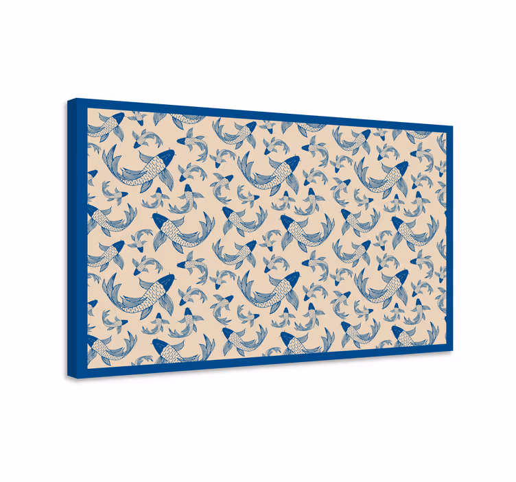 Fish canvas featuring blue swimming fishes on beige - TenStickers