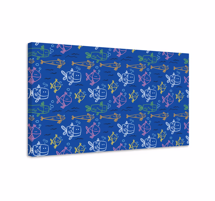 Fish canvas with ocean creatures on blue background - TenStickers