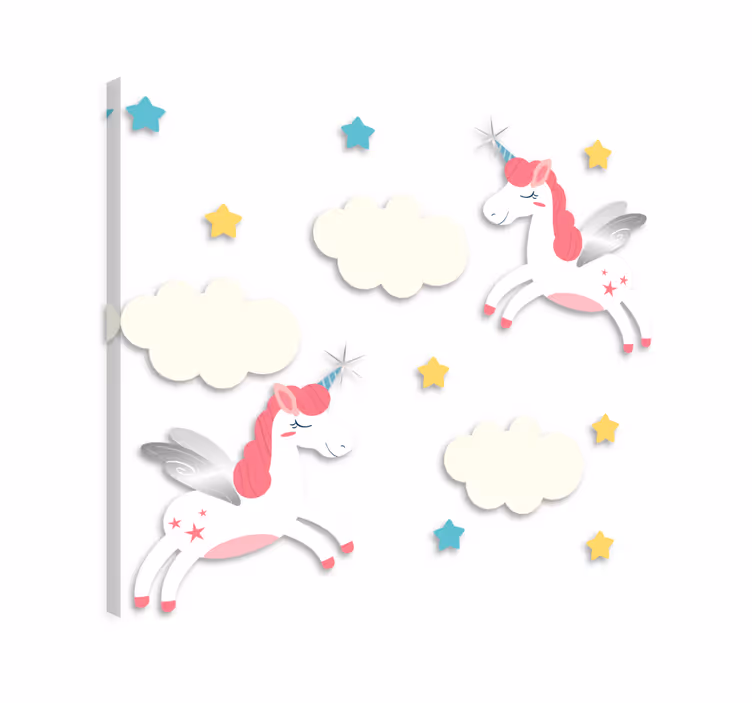 Unicorn pictures framed with clouds and stars in pink - TenStickers