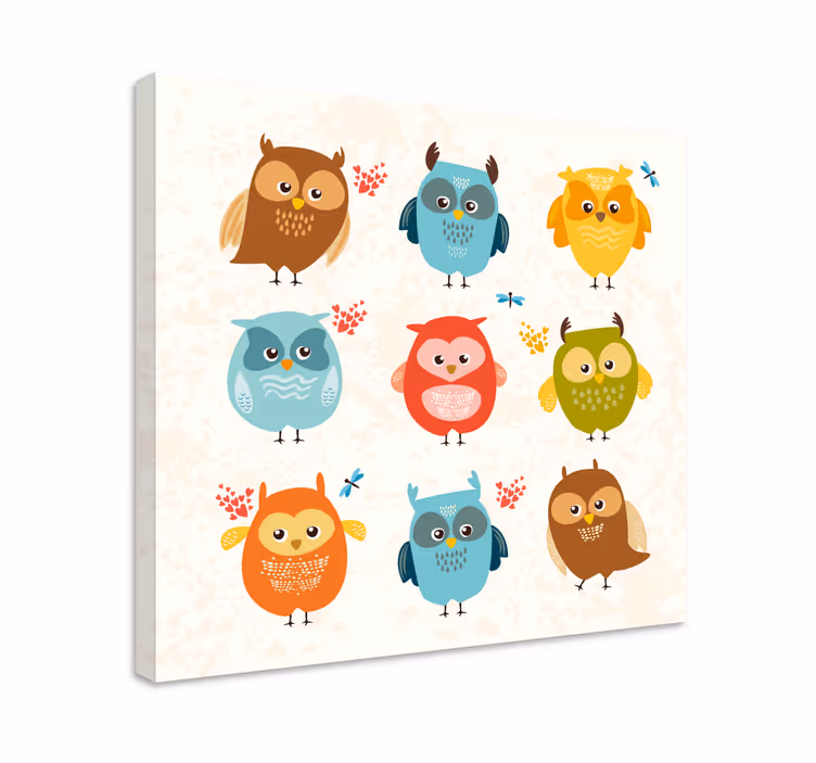 Animal canvas wall art charming owl collection - TenStickers