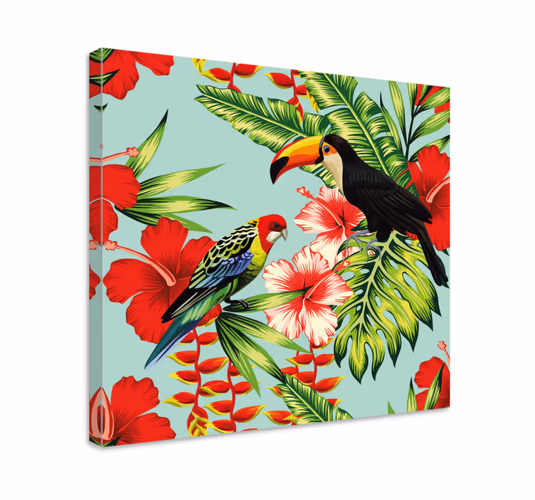 Animal canvas wall art tropical birds and blossoms - TenStickers