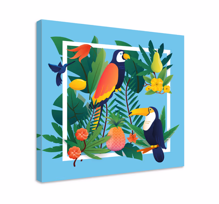 Animal canvas wall art tropical parrots encounter - TenStickers