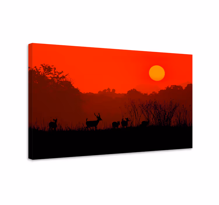 Stag canvas silhouette of a stag at sunset - TenStickers