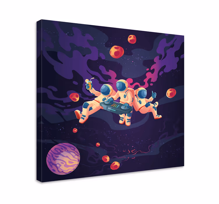 Framed gaming wall art astronauts enjoying together - TenStickers