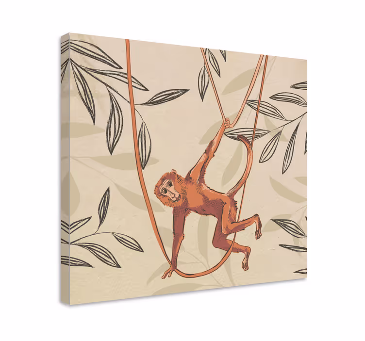 Baby monkey swinging on a plant nursery canvas - TenStickers