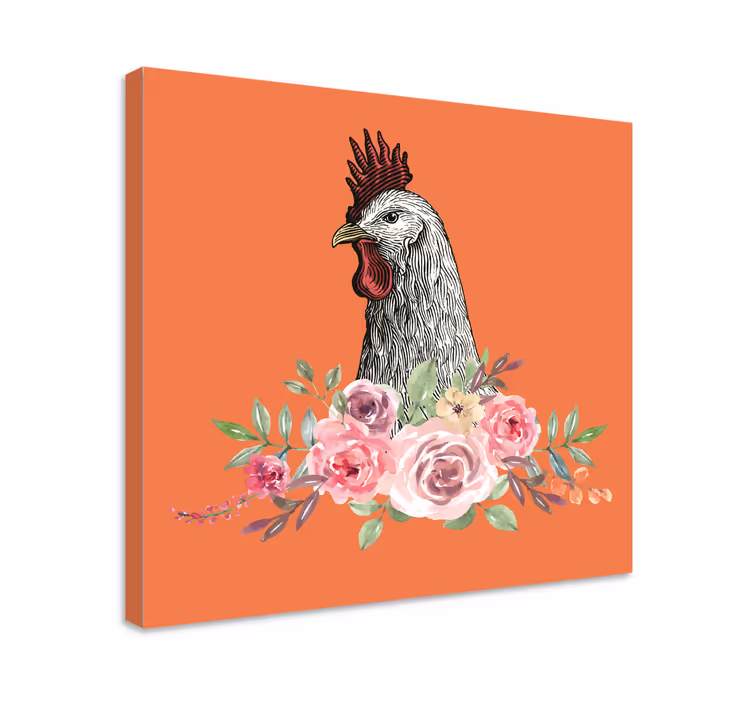 Animal canvas wall art rooster with flowers - TenStickers