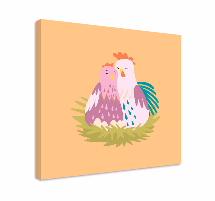 Animal canvas wall art couple chickens nesting - TenStickers