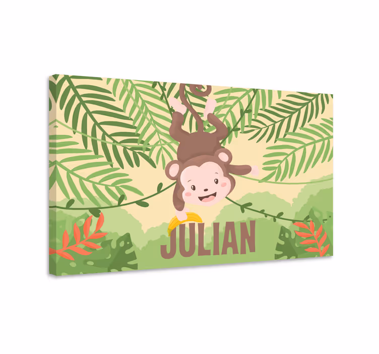 Dinosaur canvas wall art monkey hanging adventure - TenStickers