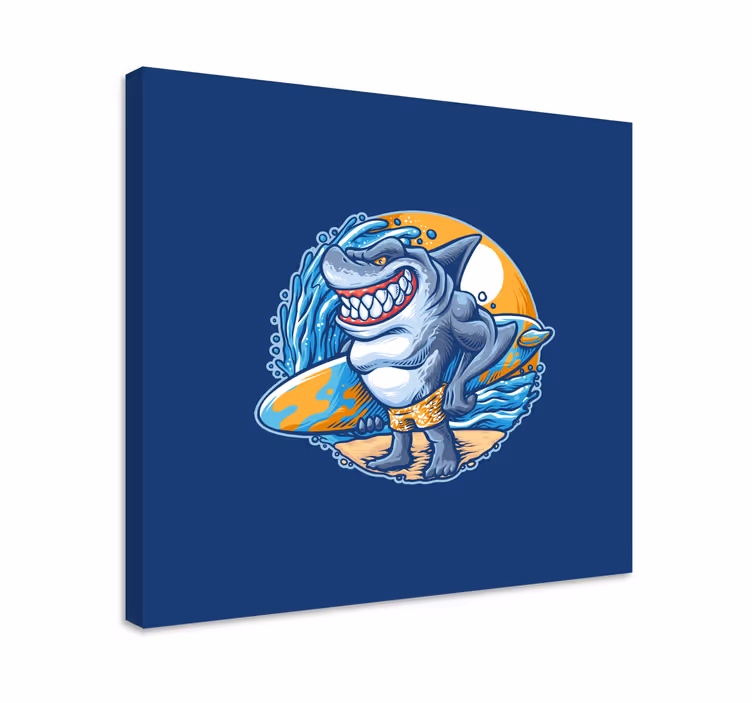 Surfboard shark cartoon  modern canvas - TenStickers