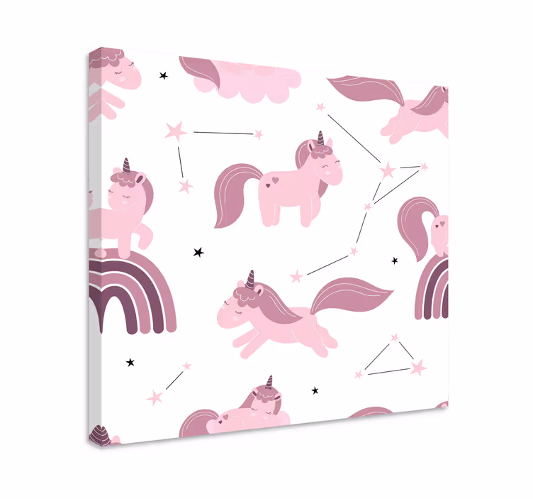 Pink designs with stars unicorn pictures framed - TenStickers