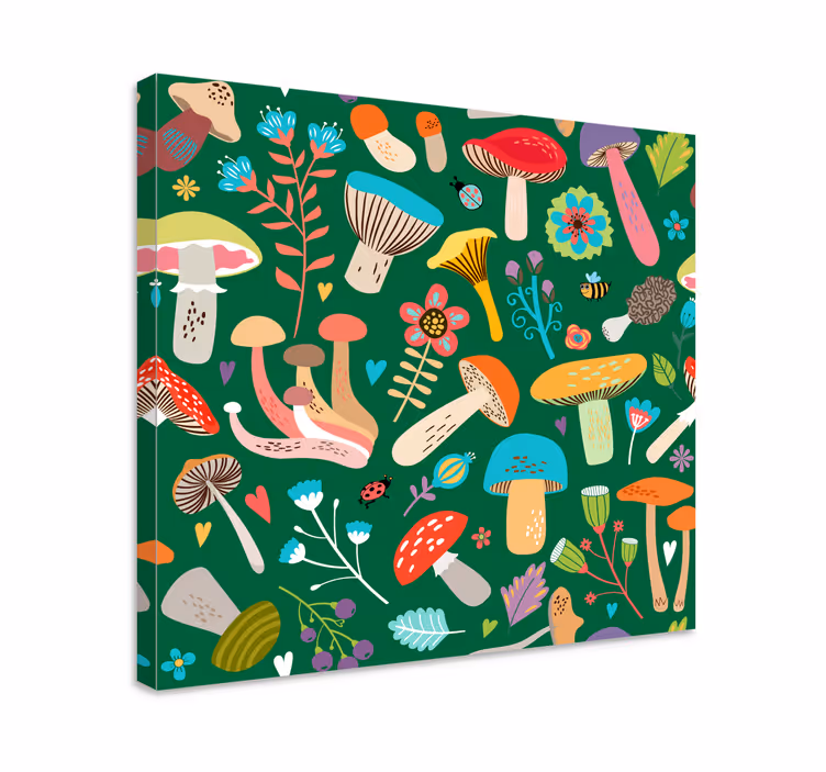 Flowers canvas with lively mushroom design - TenStickers