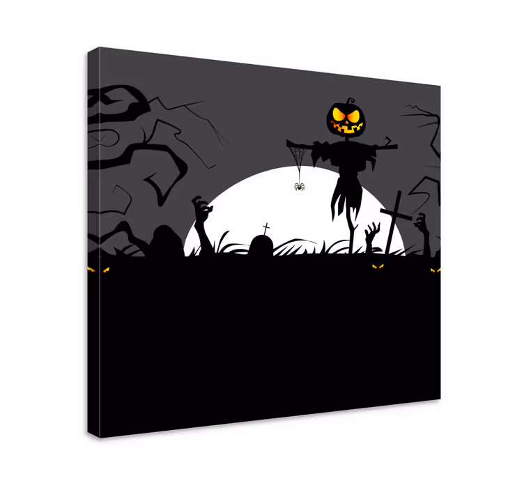 Retro canvas spooky pumpkin patch artwork - TenStickers