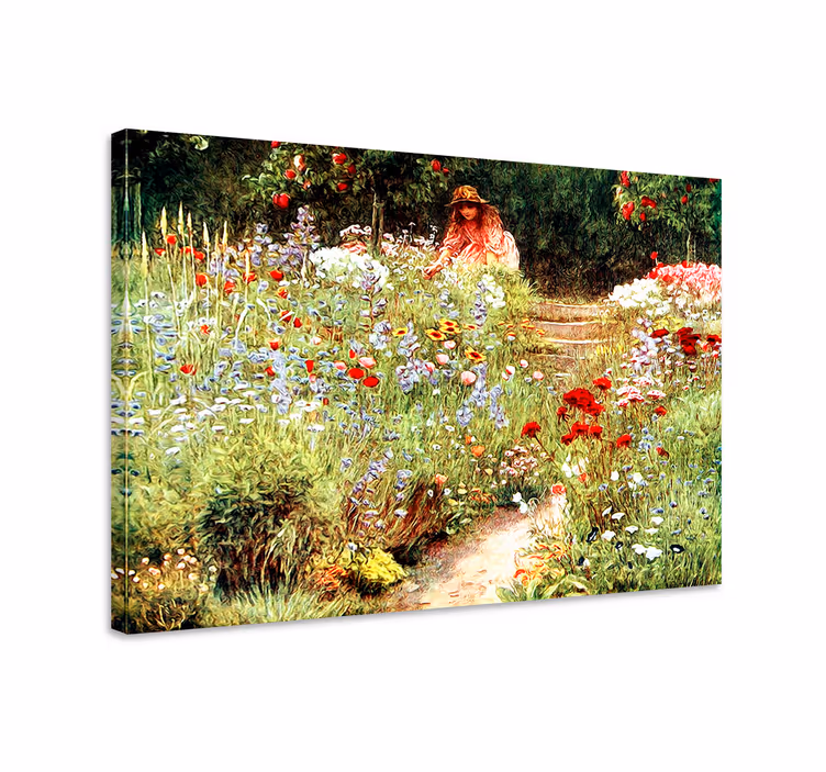 Flowers canvas girl in a flower garden - TenStickers