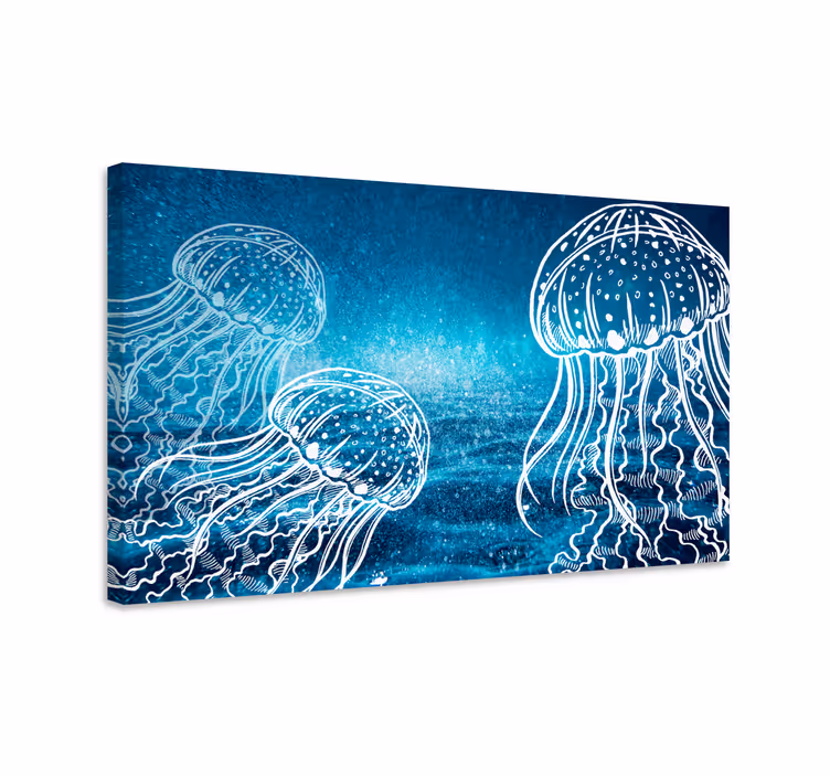 Blue and white jellyfish bedroom wall prints - TenStickers