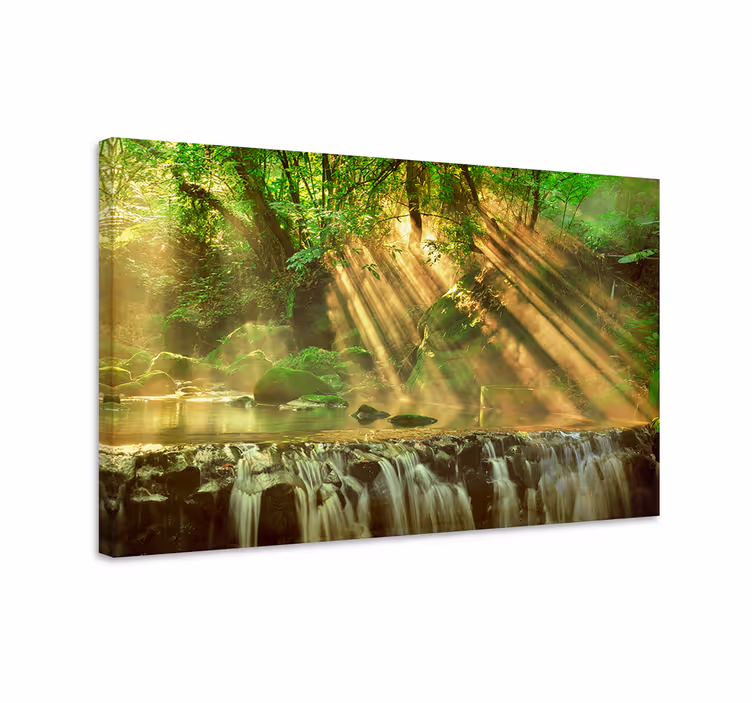 Landscape canvas sunlit forest stream - TenStickers