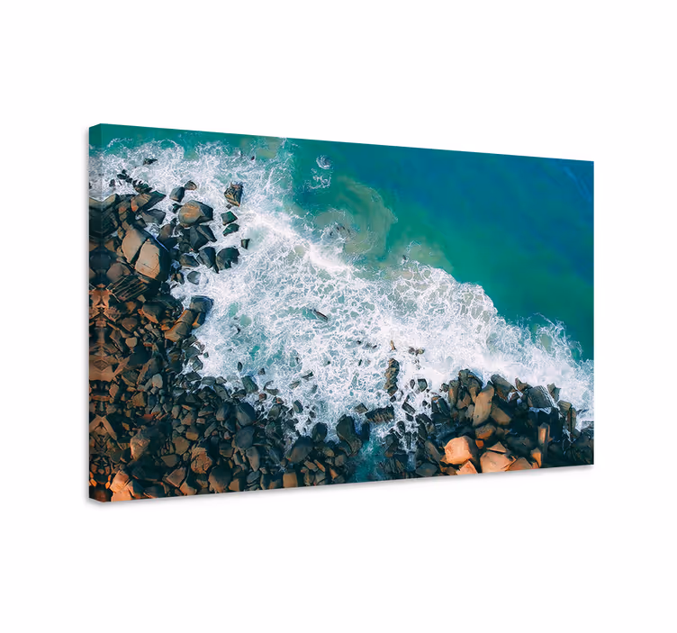 Nautical canvas art ocean waves on rocks - TenStickers