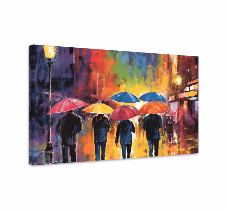 Umbrellas and people painting canvas - TenStickers