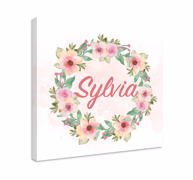 Watercolour spring flowers custom name canvas print - TenStickers