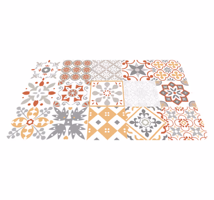 Orange mosaic kitchen vinyl rug - TenStickers