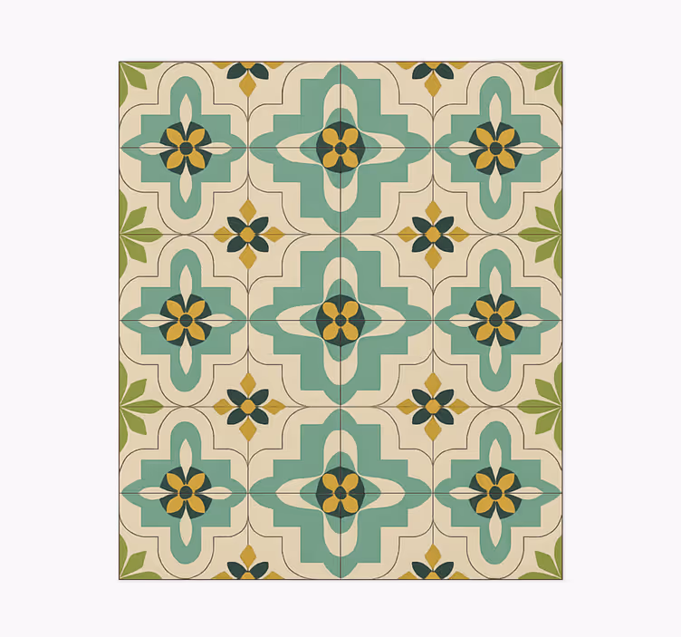 Retro floral tiles kitchen vinyl rug - TenStickers