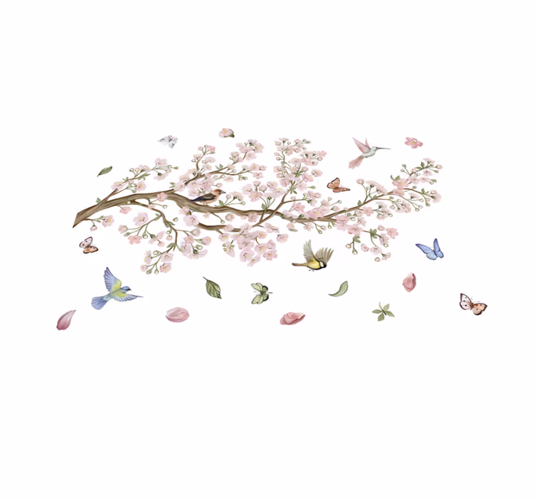 Cherry blossom with birds floral vinyl rug - TenStickers