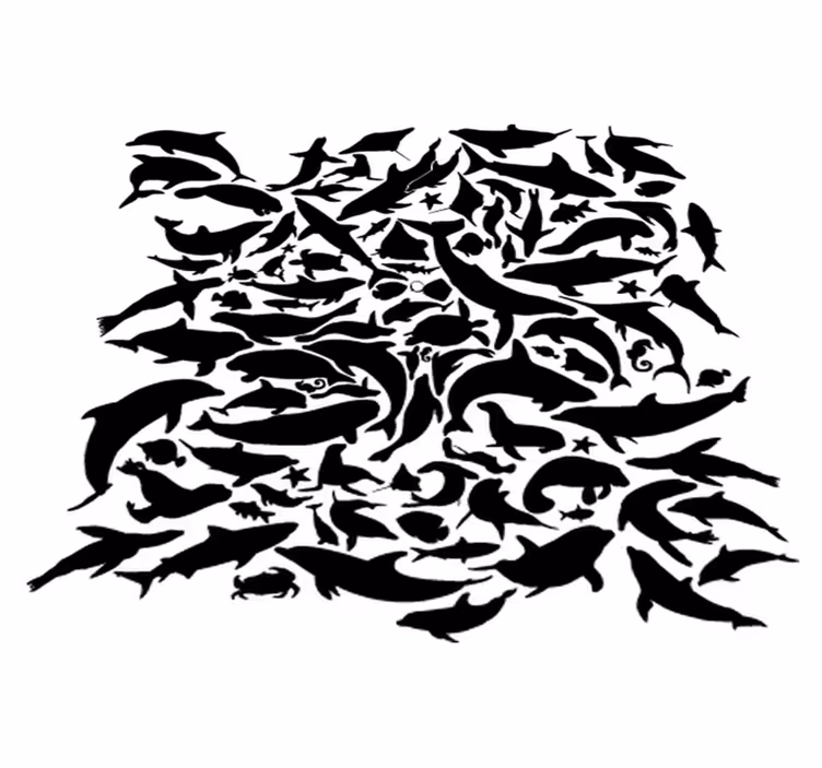 Animal vinyl rug marine black creatures - TenStickers