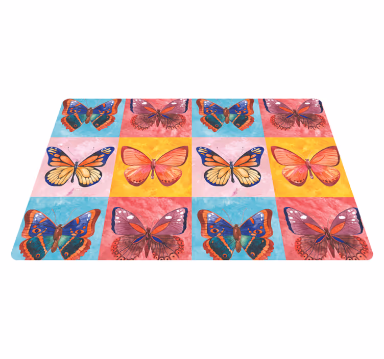 Animal vinyl rug multicolored butterflies - TenStickers