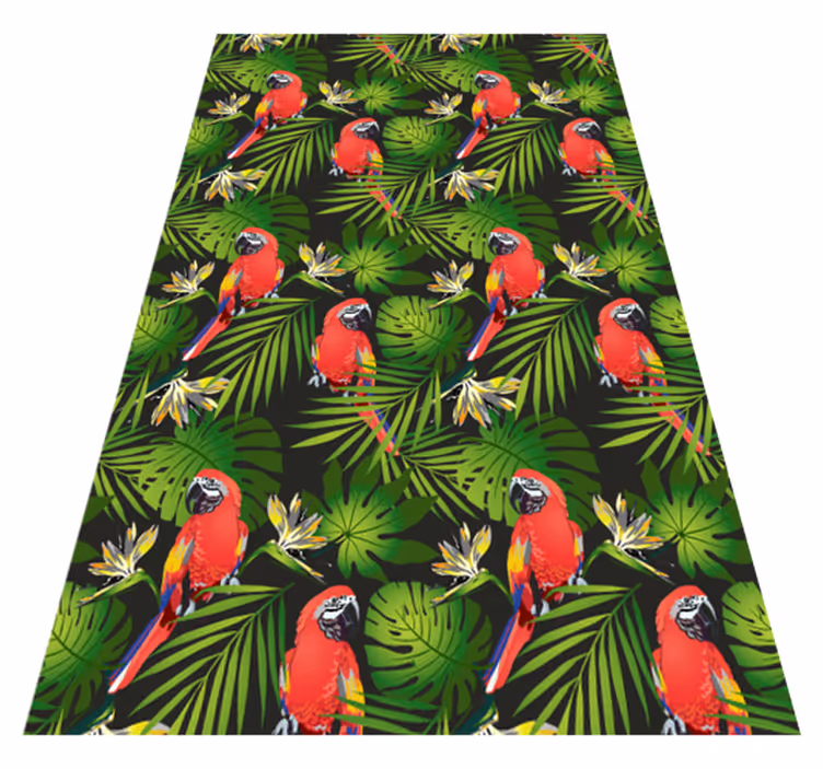 Animal vinyl rug with vibrant parrots on gray - TenStickers