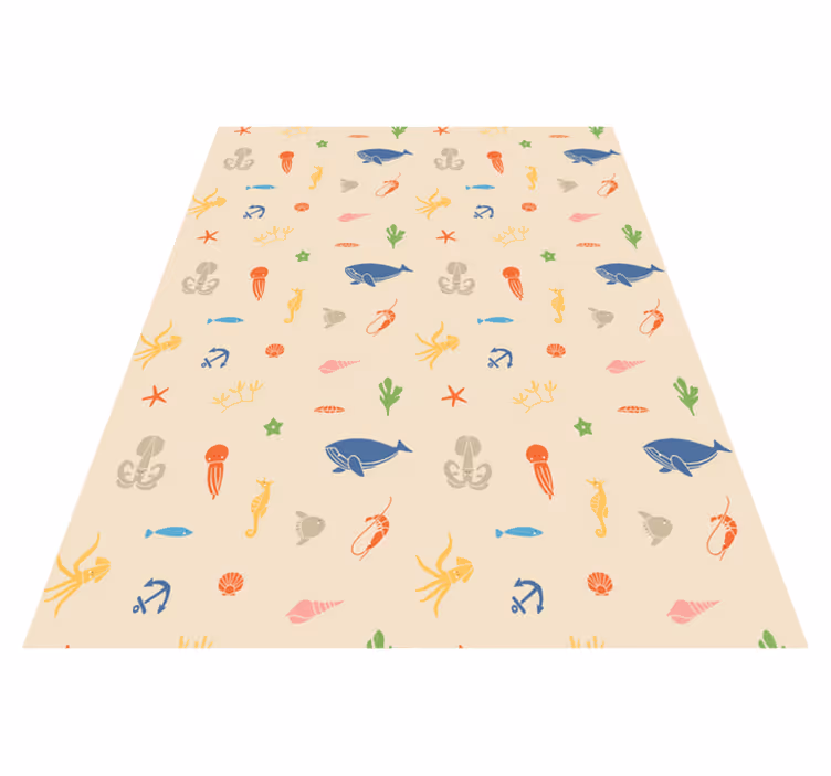 Animal vinyl rug with sea creatures on beige - TenStickers