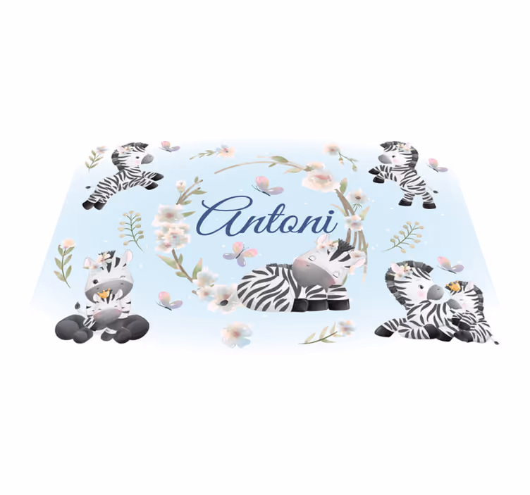 Animal vinyl rug baby zebras personalized - TenStickers