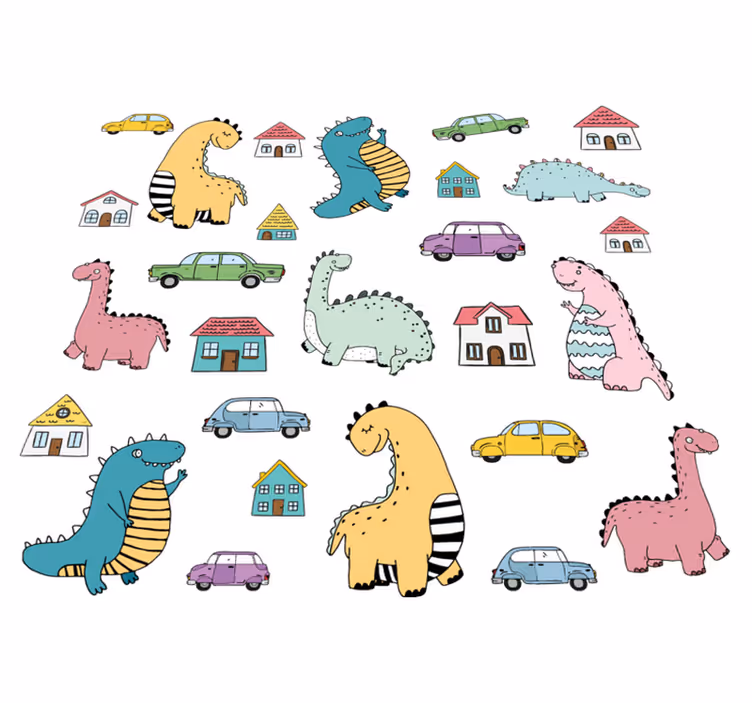 Animal vinyl rug with colorful dinosaur designs - TenStickers