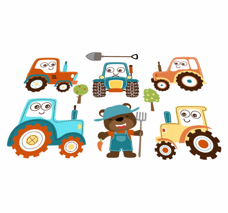 Animal vinyl rug with adorable tractor designs - TenStickers