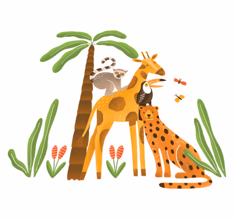 Animal vinyl rug in a whimsical jungle setting - TenStickers