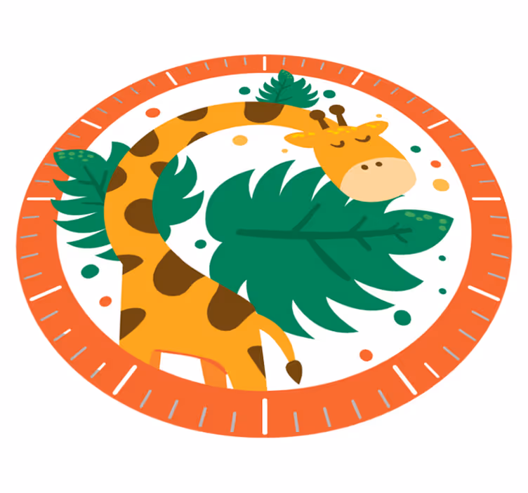 Animal vinyl rug featuring giraffe clock design - TenStickers