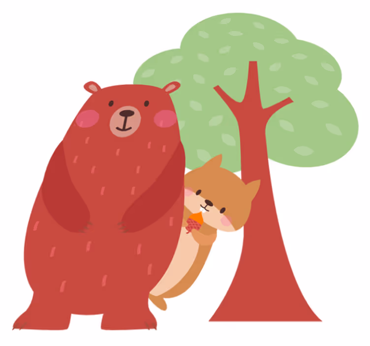 Animal vinyl rug featuring squirrel and bear friendship - TenStickers