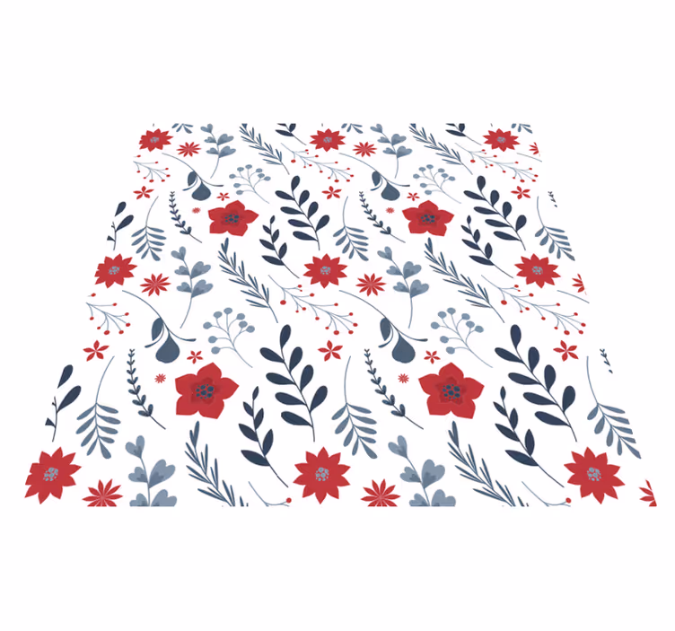 Floral vinyl rug with red and white pattern - TenStickers
