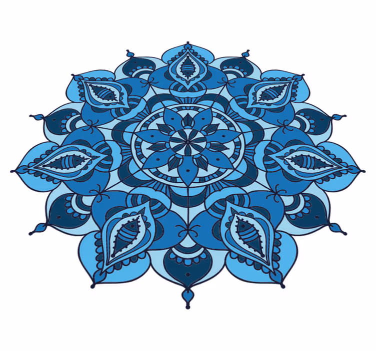 Floral vinyl rug intricate blue mandala design - TenStickers