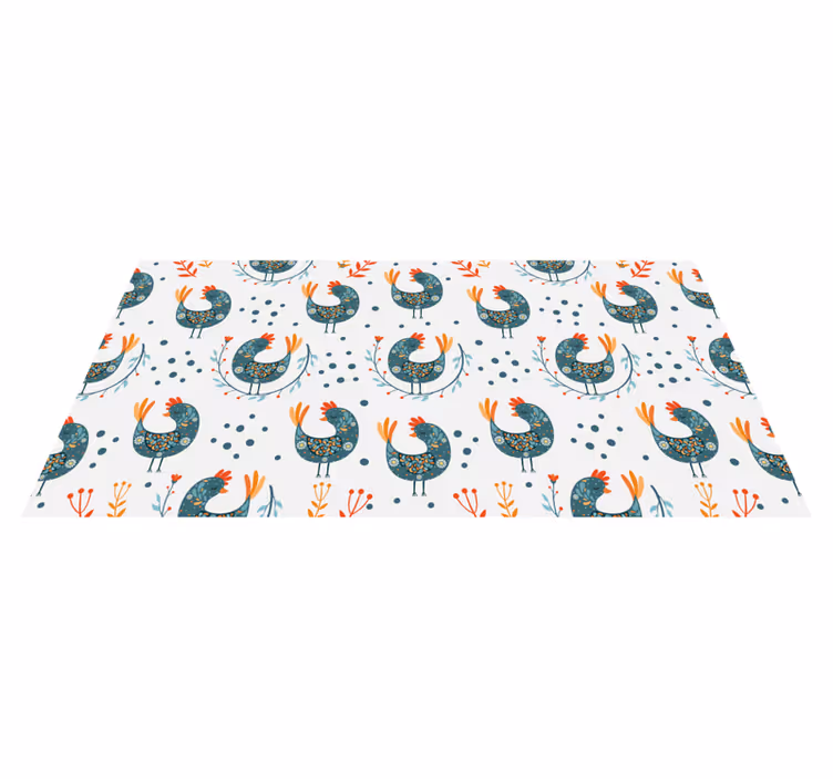 Chickens and flowers floral vinyl rug - TenStickers