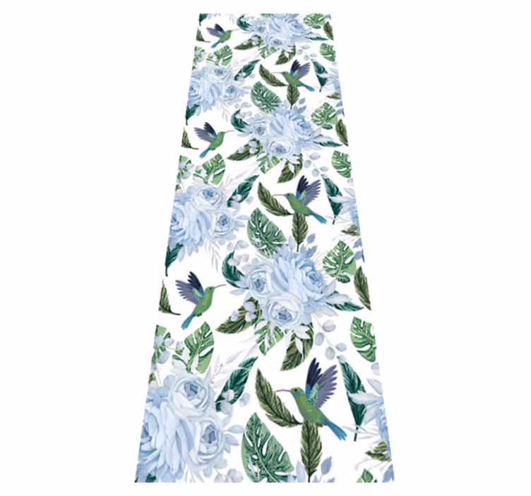 Floral vinyl rug with blue garden flowers and birds - TenStickers