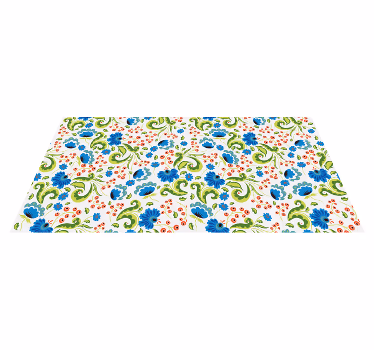 Floral vinyl rug with green and blue flowers all over - TenStickers