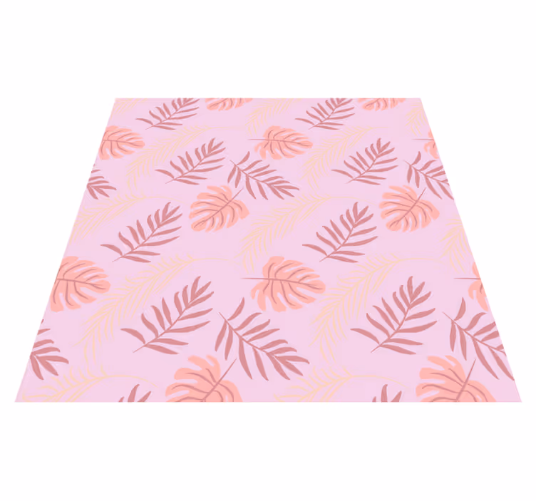 Floral vinyl rug with pink tropical leaf pattern - TenStickers