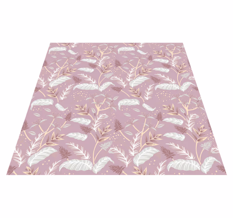 Floral vinyl rug with vintage pink tropical leaves - TenStickers