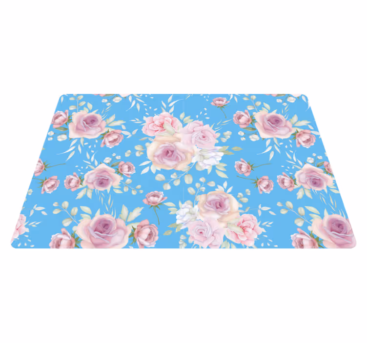 Floral vinyl rug with roses on a blue background - TenStickers
