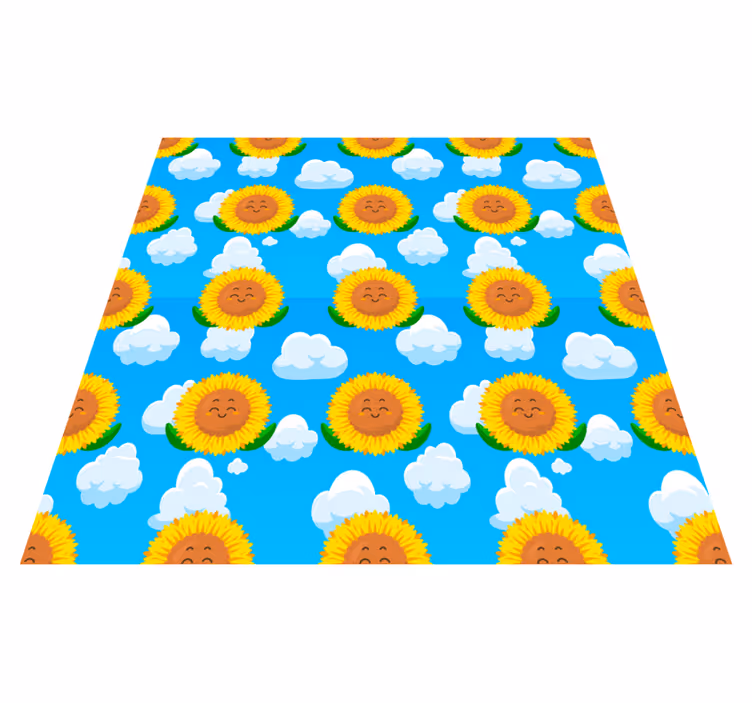 Funny yellow smiling flower in the sky floral vinyl rug - TenStickers