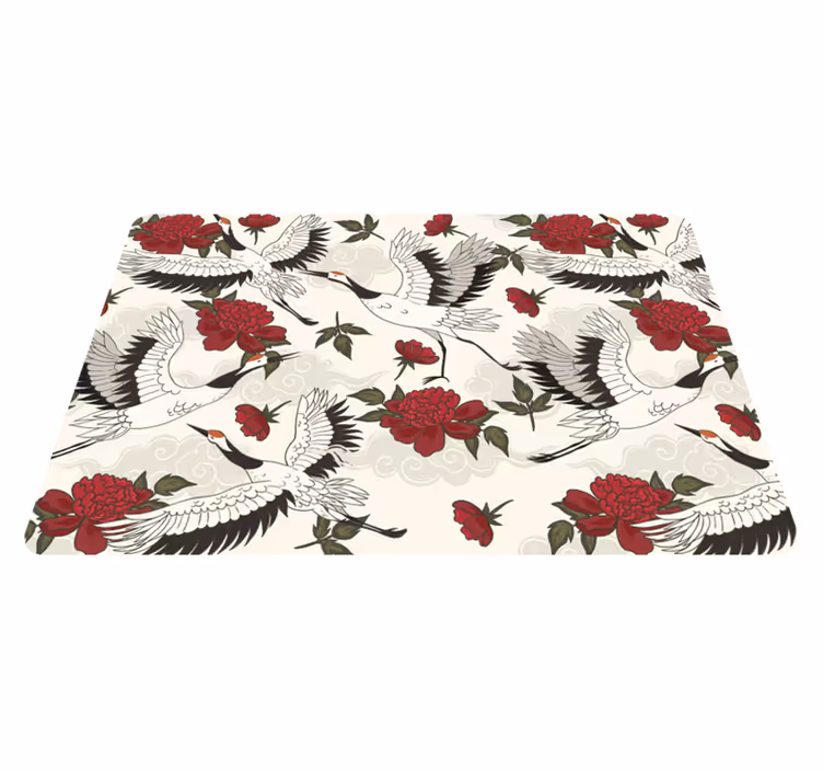 Floral vinyl rug in calming earth tones bird pattern - TenStickers