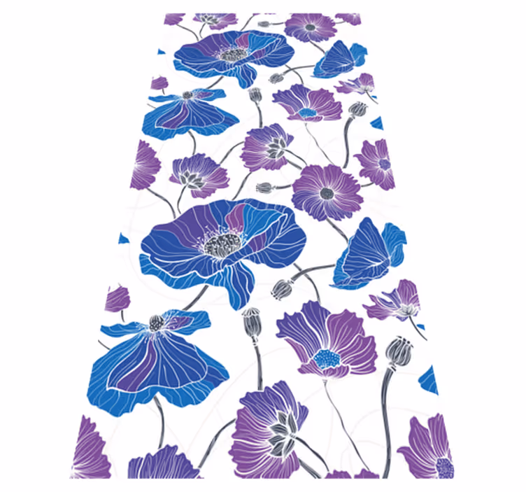 Floral vinyl rug with blue and purple garden flowers - TenStickers