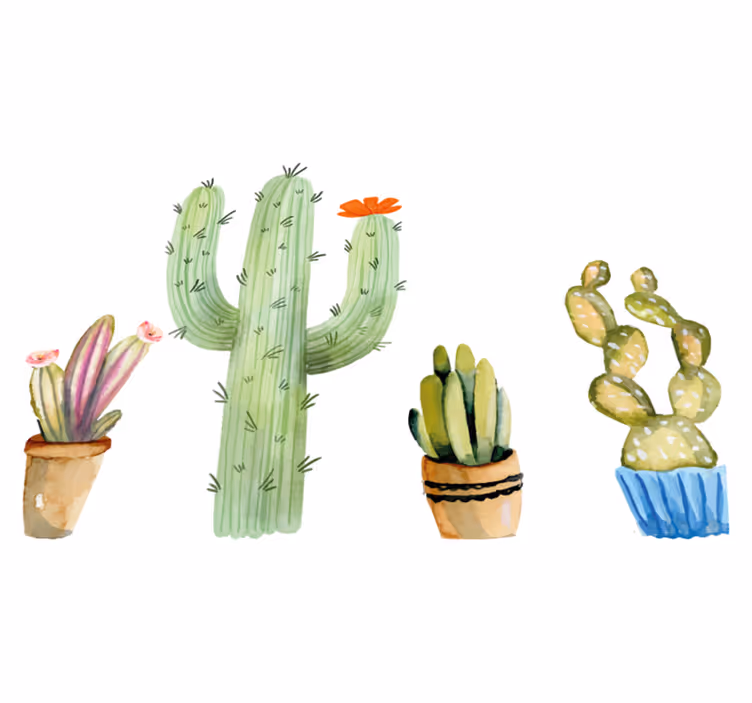 Dining room vinyl rug with assorted cactus designs - TenStickers