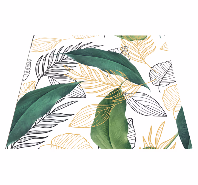 Kitchen vinyl rug with green and gold leaf art - TenStickers