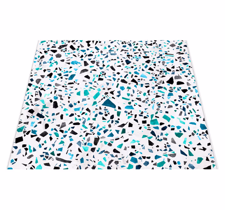 Kitchen vinyl rug in blue marble tile design - TenStickers
